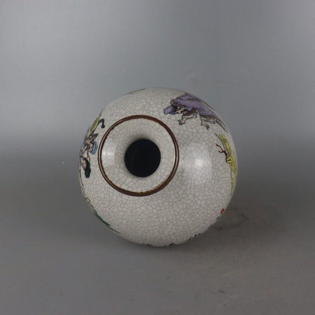 Late 20th Century Vintage Chinese Crackle Glaze Famille Rose "Eight Immortals" Vase - 16cm For Sale - Image 5 of 7