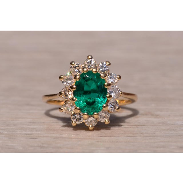 The Arbouin: Ladies 14K Laboratory Grown Emerald and Diamond Halo Ring For Sale - Image 9 of 11