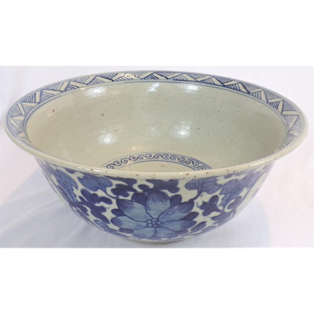 Large Chinoiserie Blue and White Bowl For Sale In Houston - Image 6 of 12