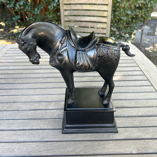 Bronze Vintage Tang Dynasty Style Ebonized Bronze War House Statue For Sale - Image 8 of 10
