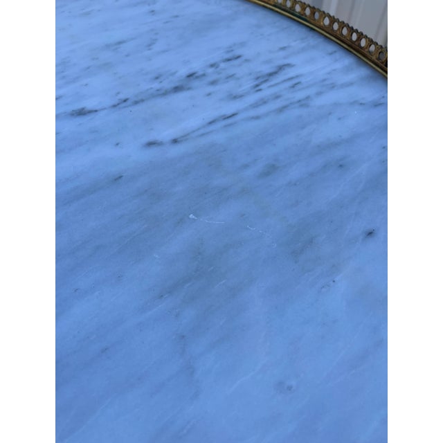 Mid 20th Century Banded Mahogany Marble Top Coffee Table With Brass Gallery- Spain, Mid 1900s For Sale - Image 5 of 12