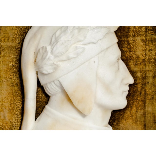 Hand Carved Marble Dante Alighieri Portrait Relief Framed Italian Grand Tour Art Classical Literary Home Wall Decor For Sale - Image 4 of 13