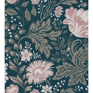 Sample - Sandberg for The House of Scalamandré Ava Wallcovering, Dark Blue/Pink For Sale