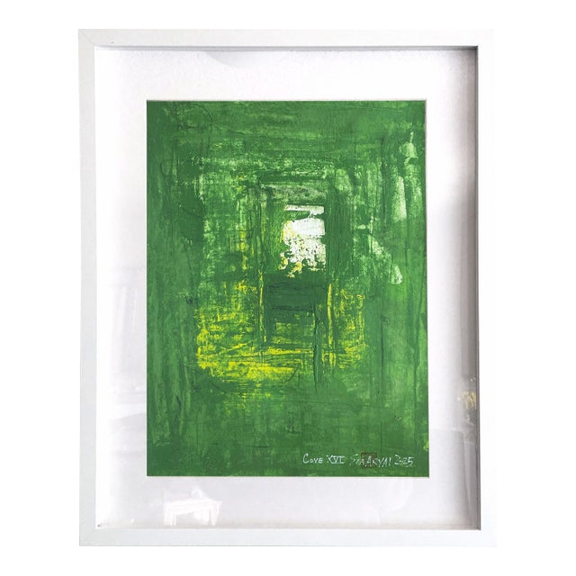 Cove.XVI White Framed Abstract Green Painting For Sale
