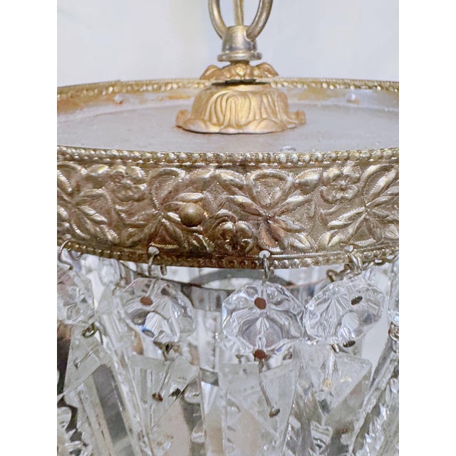 Metal Vintage Hollywood Regency Crystal Waterfall Chandelier With Ornate Brass Frame For Sale - Image 7 of 9