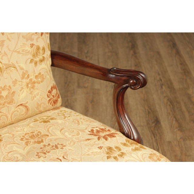 Henredon Scroll and Floral Upholstered Cabriole Leg Armchairs For Sale - Image 9 of 18