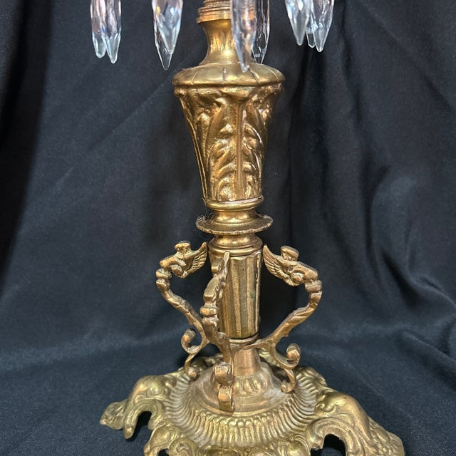 1800’s Stunning Gold Candleholder With Prisms For Sale - Image 4 of 9