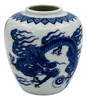Vintage Chinoiserie Blue and White Porcelain Dragon Ginger Jar