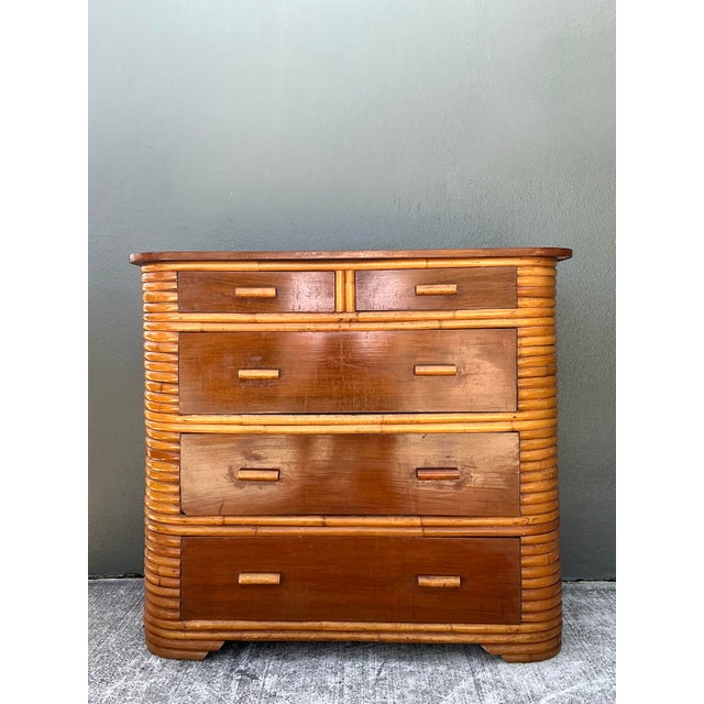 Vintage Deco Stacked Rattan Tall Chest of Drawers For Sale - Image 12 of 12