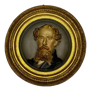 Traditional British Victorian 19th Century Gilt Bronze Charles Dickens Portrait Wall Sculpture