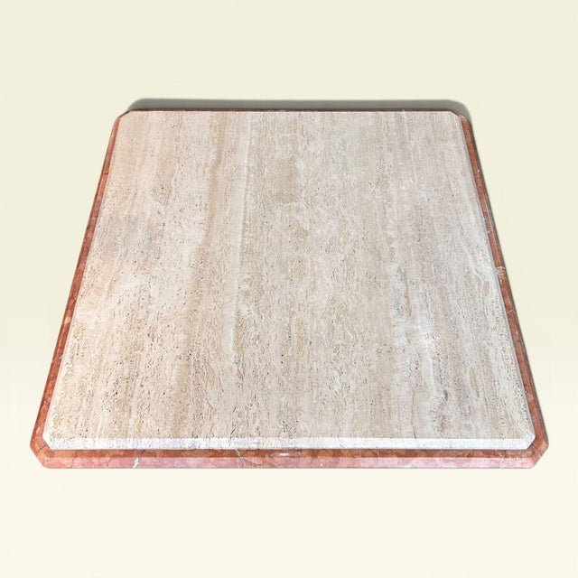 Red Italian Coffee Table in Tavertino Marble and Coralito, 1980s For Sale - Image 8 of 9
