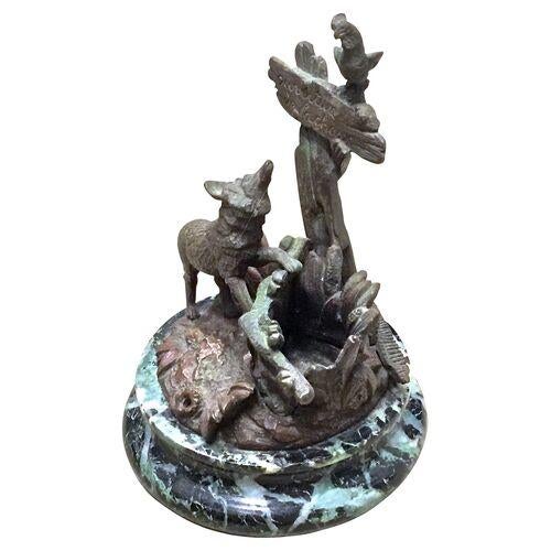 Antique Bronze Fox & Rooster Sculpture For Sale In Atlanta - Image 6 of 9