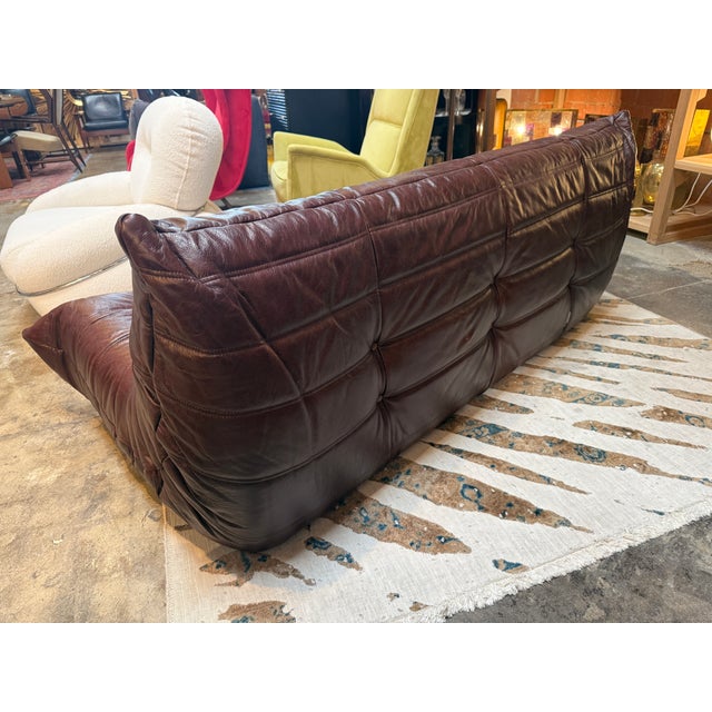 Michel Ducaroy “Togo” Three-Seat Sofa in Deep Brown Leather for Ligne Roset For Sale - Image 9 of 10