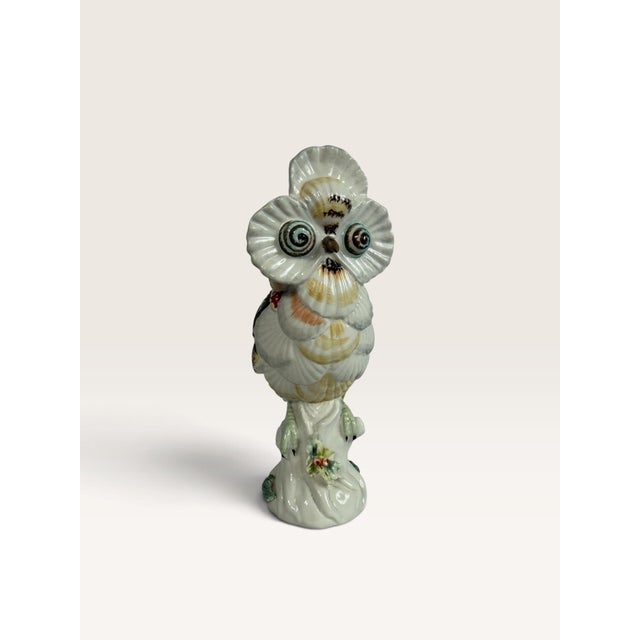 This is a vintage Mottahedeh porcelain owl figurine, made in Italy, featuring an unusual seashell-inspired design. The owl...