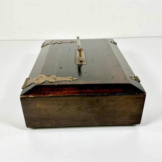 Antique Chinese Boho Chic Chinoiserie Mahjong Game Set, Walnut & Brass Box For Sale - Image 11 of 15