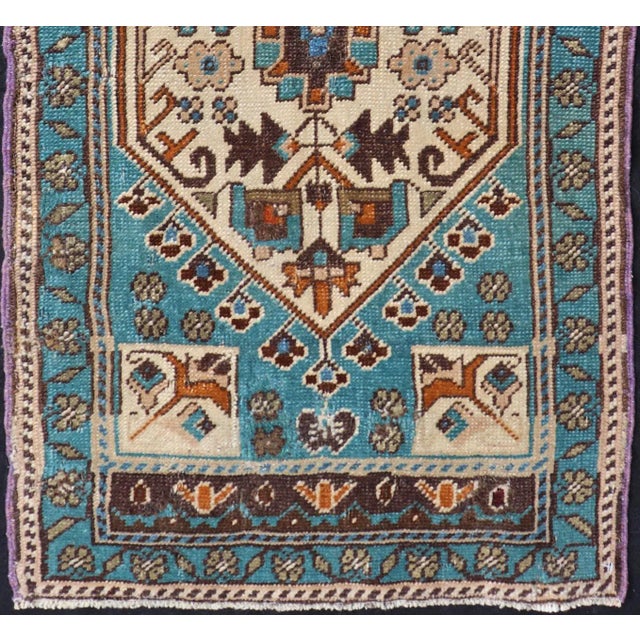 Teal Vintage Turkish Oushak Rug in Teal Color With Geometric Medallion Design For Sale - Image 8 of 8