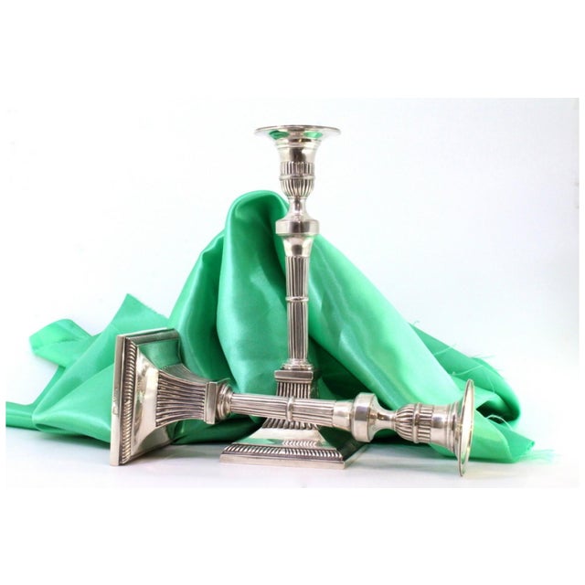 Silver Candlesticks with Reliefs and Fluting on Square Base in the D. José Style, Set of 2 For Sale - Image 3 of 8