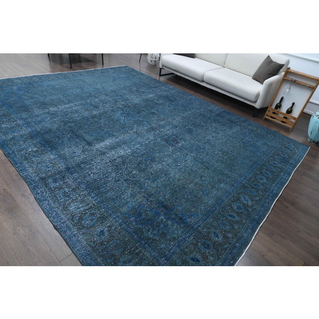 1970s Vintage Persian Handmade Wool Cotton Blue Area Rug For Sale - Image 11 of 11