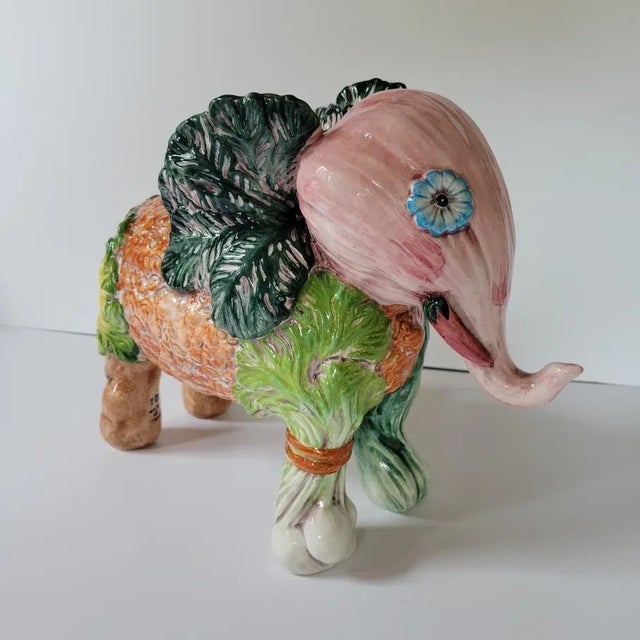 Vintage Italian Majolica Trompe l'Oeil Vegetable Elephant Sculpture For Sale - Image 10 of 10
