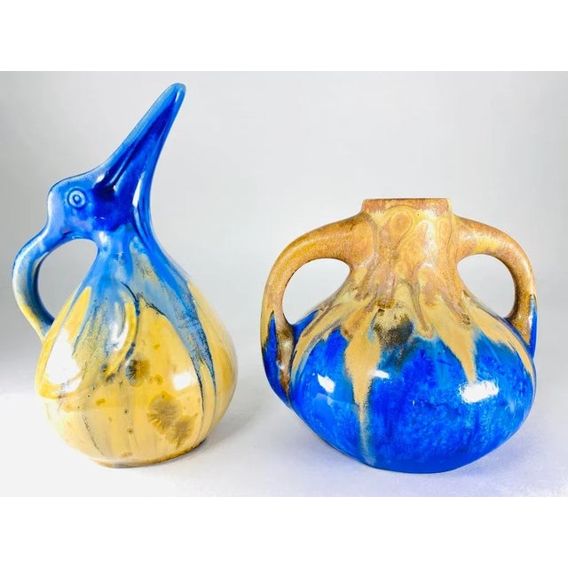 Superb Vase Ball Anée and Pichet Penguin in Richly Enamelled Sandstone Perfect general condition, some wear and scratches...