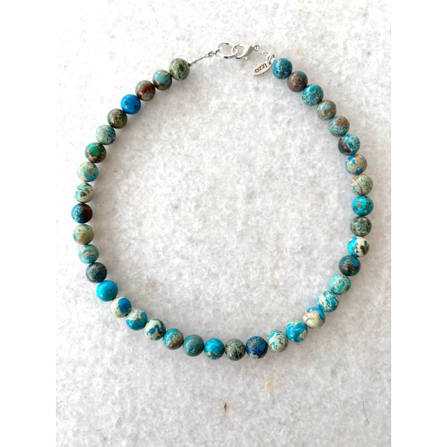 Lovely ocean Jasper beaded necklace with silver plated clasp designed by Matthew Izzo 10mm bead size 18” long