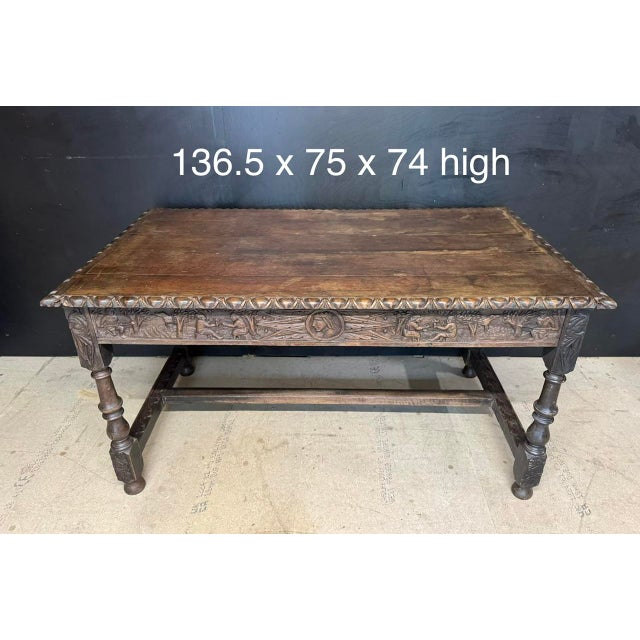 Antique Table in Carved Oak, 1860 For Sale - Image 11 of 14