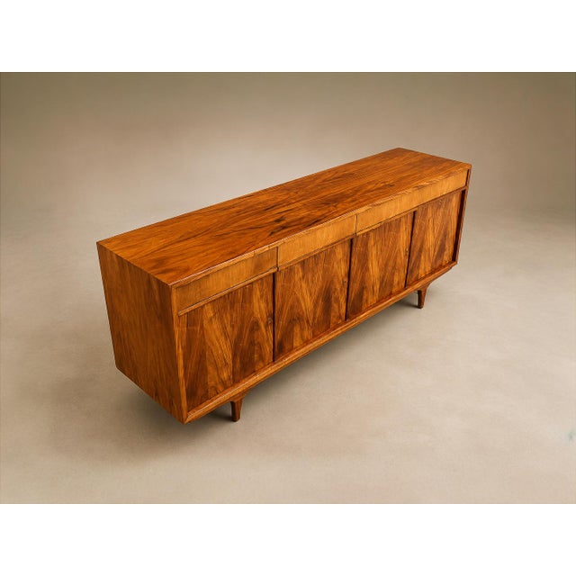 Mid-Century Modern Brazilian Modern Four-Door, Four-Drawer Caviúna Credenza With Drop-Front Bar, 1950s, Brazil For Sale - Image 3 of 18