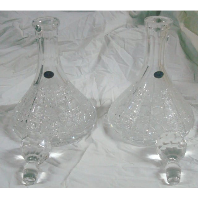 Valaska Bela Slovakia Hand Cut Crystal Decanters With Stoppers - A Pair For Sale - Image 11 of 13