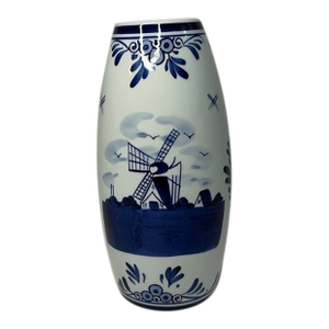 Vintage Holland Delft Blue Hand Painted Tulip Windmill Ceramic Vase