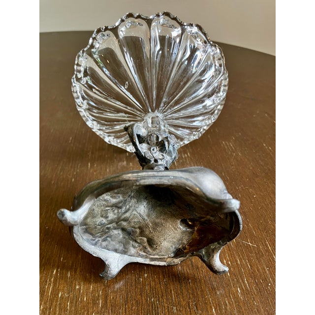 Metal Antique Art Nouveau Figural Floral Spelter and Scalloped Glass Centerpiece Tazza For Sale - Image 7 of 17