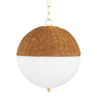 Mitzi Summer Rattan 1-Light Large Pendant, Aged Brass For Sale