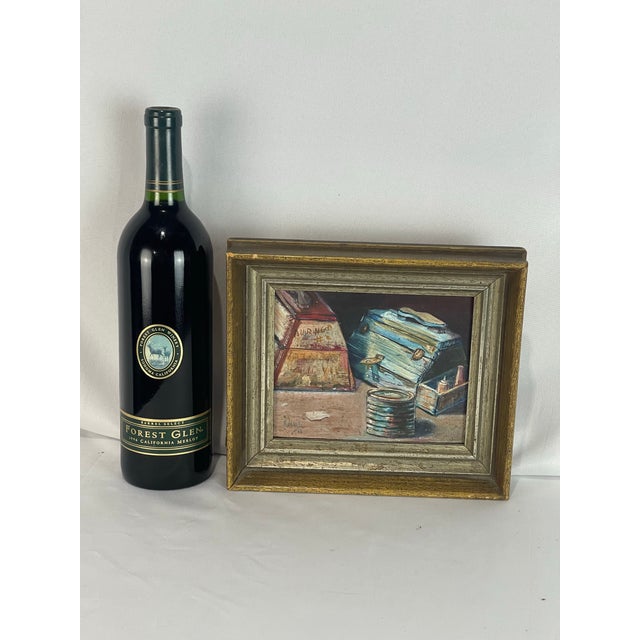 Mid-Century Modern Listing Title Vintage 1962 Signed Aviles Artist’s Toolbox Still Life Painting For Sale - Image 3 of 11
