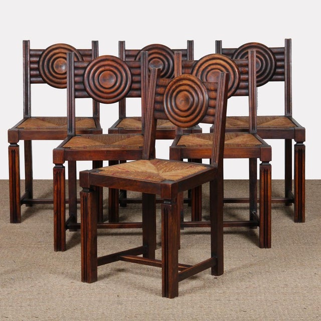 French Straw-Seated Chairs in Wood, 1940, Set of 6, in Good conditions. Designed 1920 to 1949