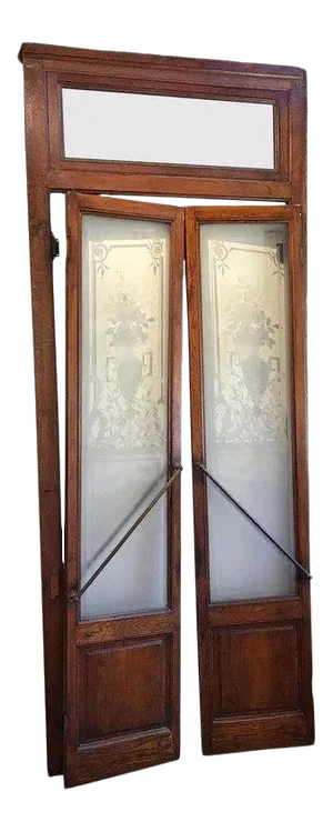 Early 20th Century Pair of Belle ?âpoque French Acid Etched Bistro Doors & Transom, Paris