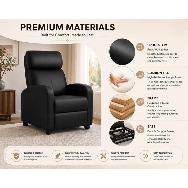 Black Pu Leather Recliner Chair With Lumbar Support | Swivel, Reclining Living Room Sofa For Sale - Image 8 of 9
