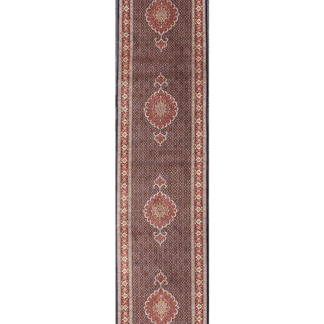 Traditional Vintage Persian Tabriz Runner Featuring Central Medallion Motifs on Navy Field 2'7 X 12'7 For Sale - Image 3 of 13