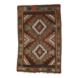 Brown & Orange Vintage Kilim Rug For Sale