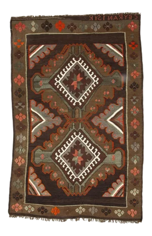 Brown & Orange Vintage Kilim Rug