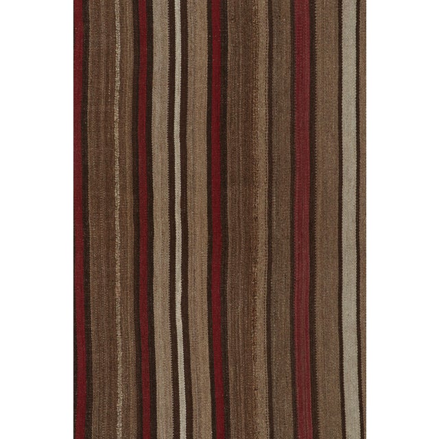 Traditional 1950s Vintage Bidjar Palas Persian Kilim in Beige-Brown and Red Stripes by Rug & Kilim For Sale - Image 3 of 7