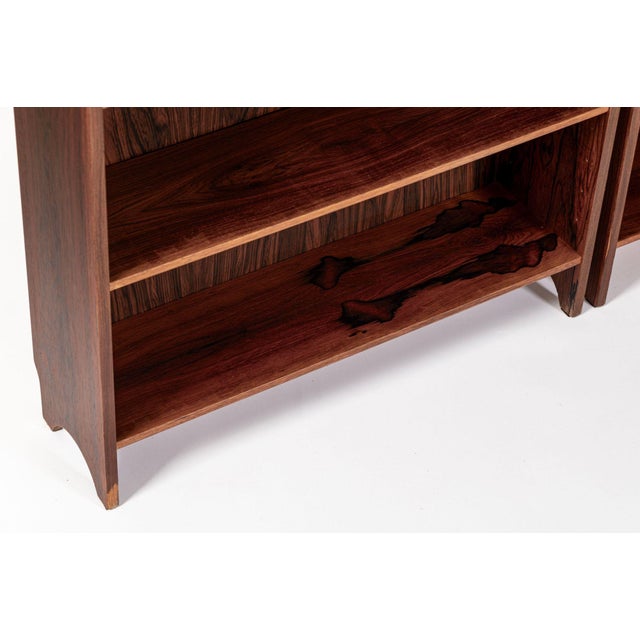 Brown Pair of Mid Century Scandinavian Modern Tall Rosewood Bookcases For Sale - Image 8 of 18