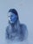 L in Ultramarine by Valentin Fischer | Oil Painting of a woman with blue tones and a light background For Sale