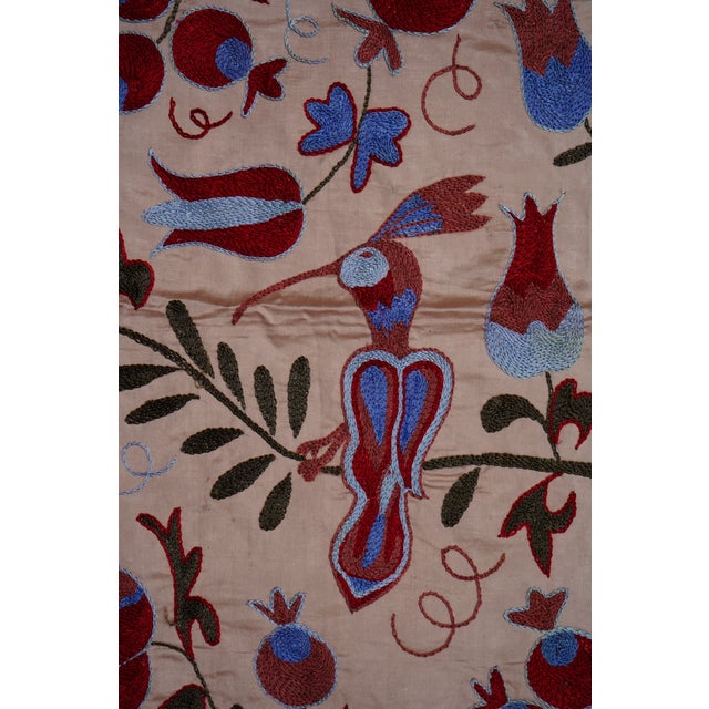 Beige Beige Uzbek Suzani Wall Hanging – Tree of Life Pomegranate Embroidery Textile Art 3'5'' X 6'2'' For Sale - Image 8 of 12