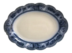 19th-C. Antique Flow Blue Montana Johnson Bros Large Scalloped Oval Serving Plater