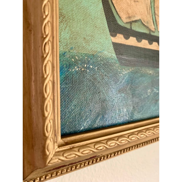 Nautical Contemporary Impressionist Style Seascape Painting on Canvas, Framed For Sale - Image 3 of 4