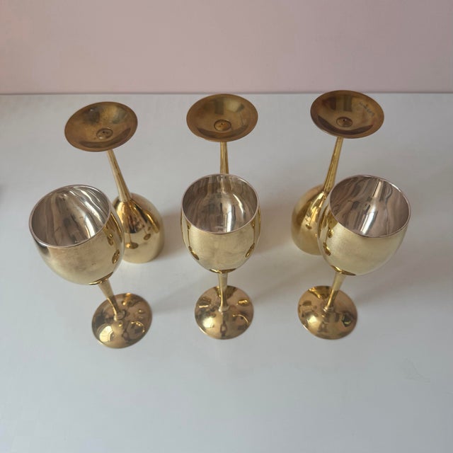 Traditional Vintage Regency Brass Wine Goblets - Set of 6 For Sale - Image 3 of 7