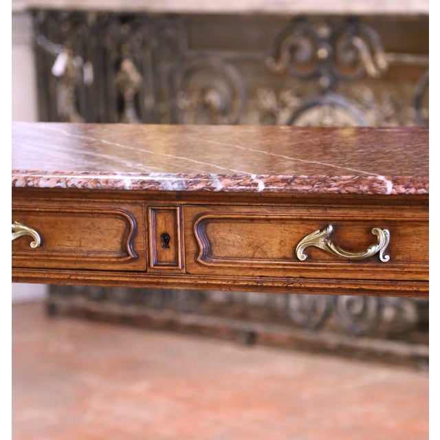 Wood 19th Century French Louis XV Marble Top Carved Walnut Server Desserte Table For Sale - Image 7 of 12