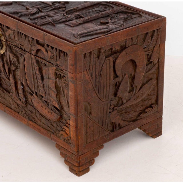 Wood Chinese Figural Carved Camphor Wood Chest For Sale - Image 7 of 12