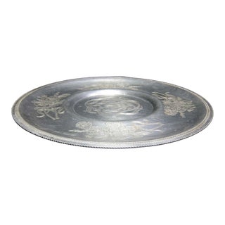 1950s Hand Wrought Aluminum Etched Floral Platter For Sale