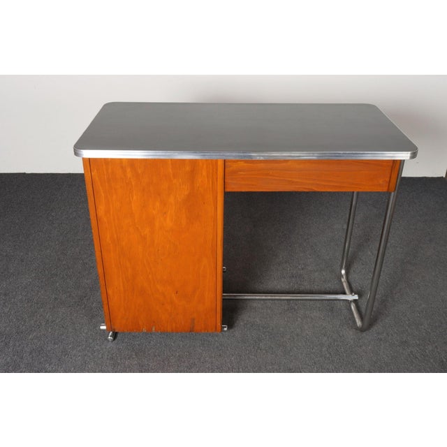 Wood Bauhaus Desk in Beech, Black Laminate, and Bakelite With Tubular Steel Base For Sale - Image 7 of 18