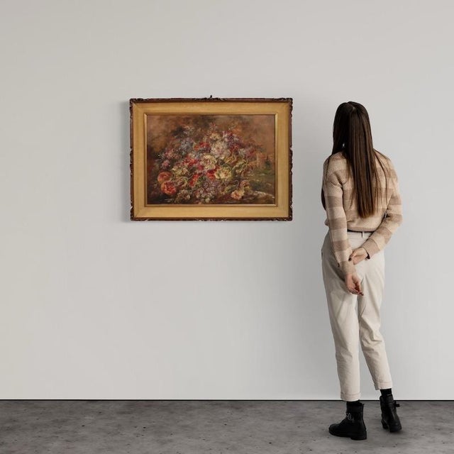 Italian painting from the second half of the 20th century. Oil on copper artwork depicting a still life, flowers, and...
